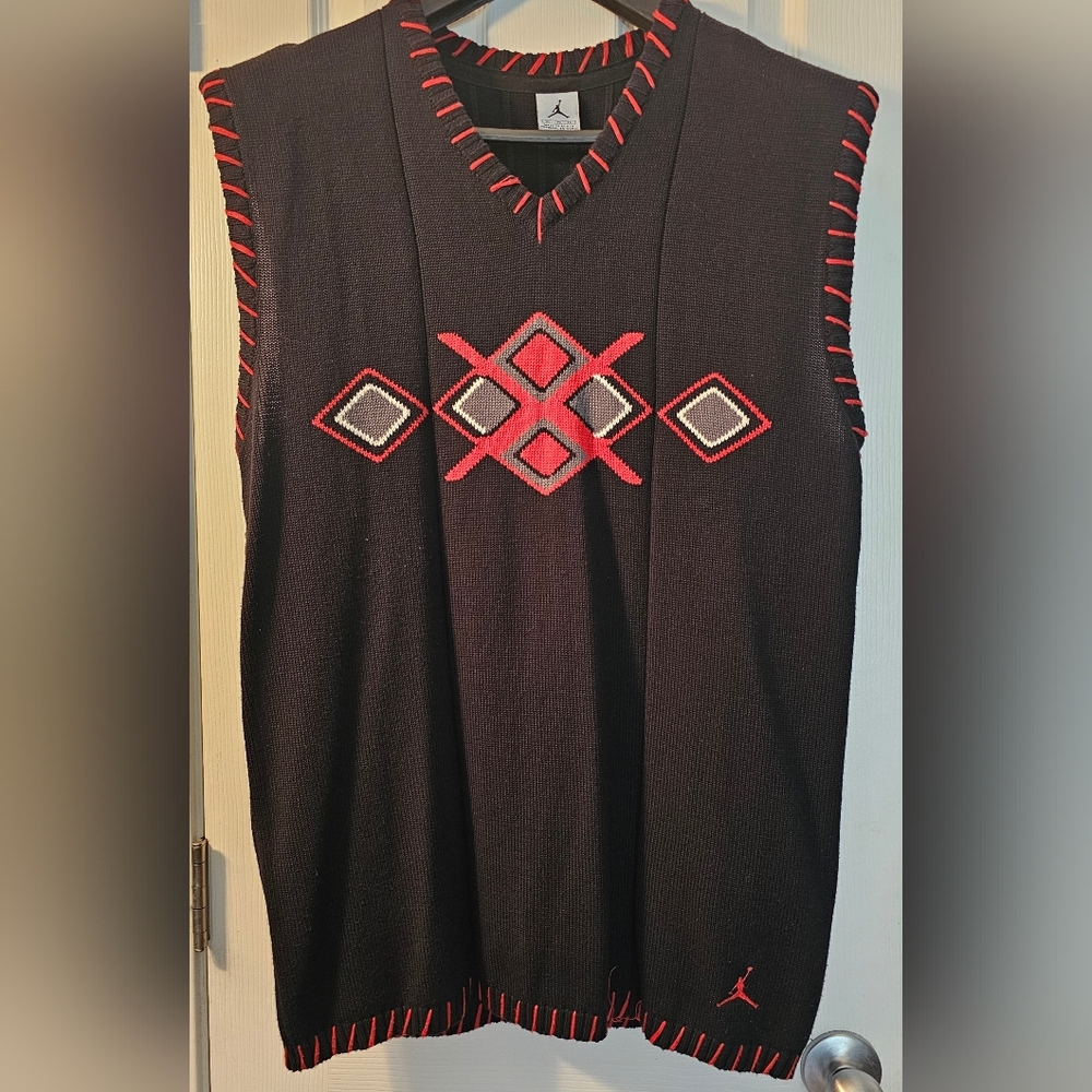 Men's Black and Red Geometric Sweater Vest